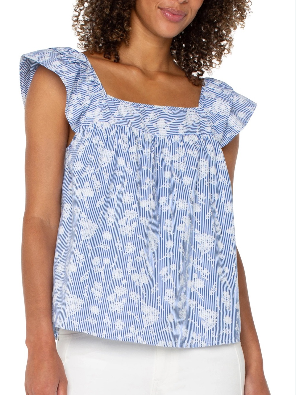 Liverpool Blue and White Floral Striped Sleeveless top size M